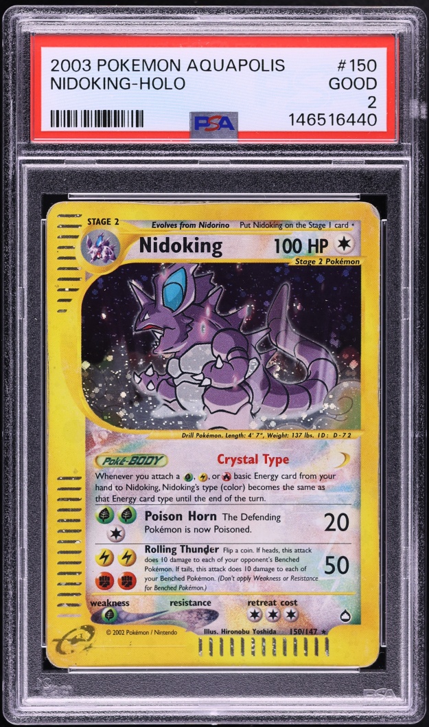 2003 Pokemon Aquapolis Holo Crystal Nidoking #150 PSA 2 GD