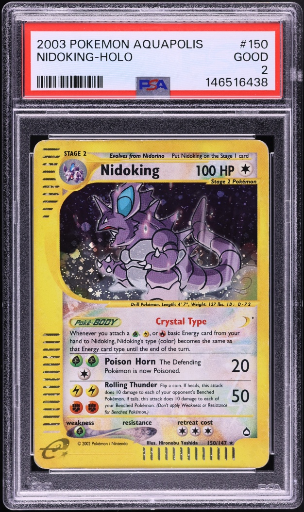 2003 Pokemon Aquapolis Holo Crystal Nidoking #150 PSA 2 GD