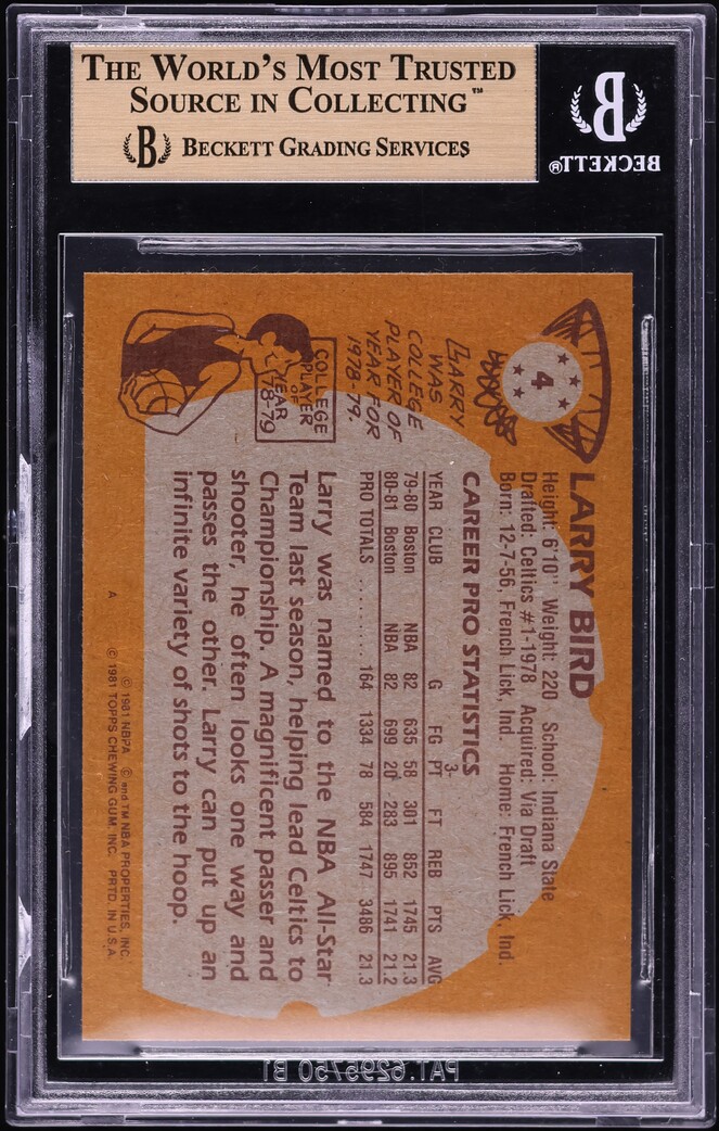 1981 Topps Basketball Larry Bird #4 BGS 9.5 GEM MINT