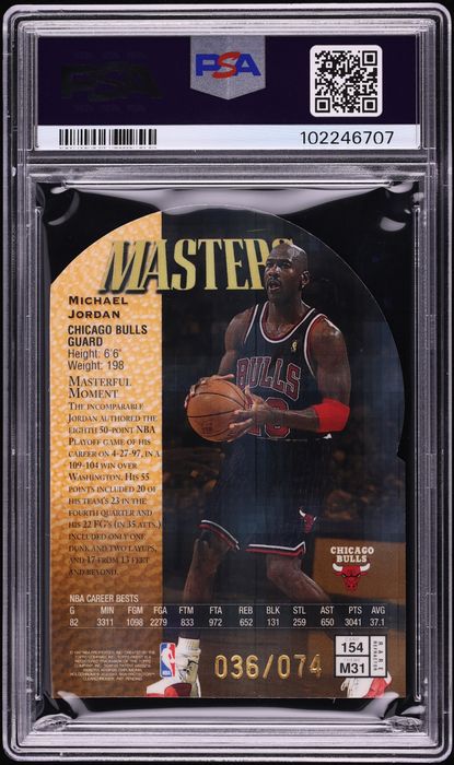 1997 Finest Embossed Gold Refractor Michael Jordan /74 #154 PSA 9 MINT - Photo 2
