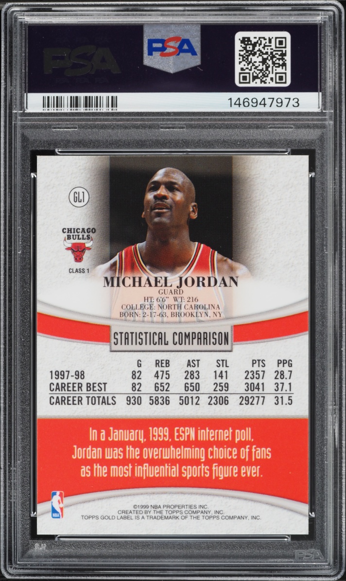 1998 Topps Gold Label Michael Jordan #GL1 PSA 8 NM-MT