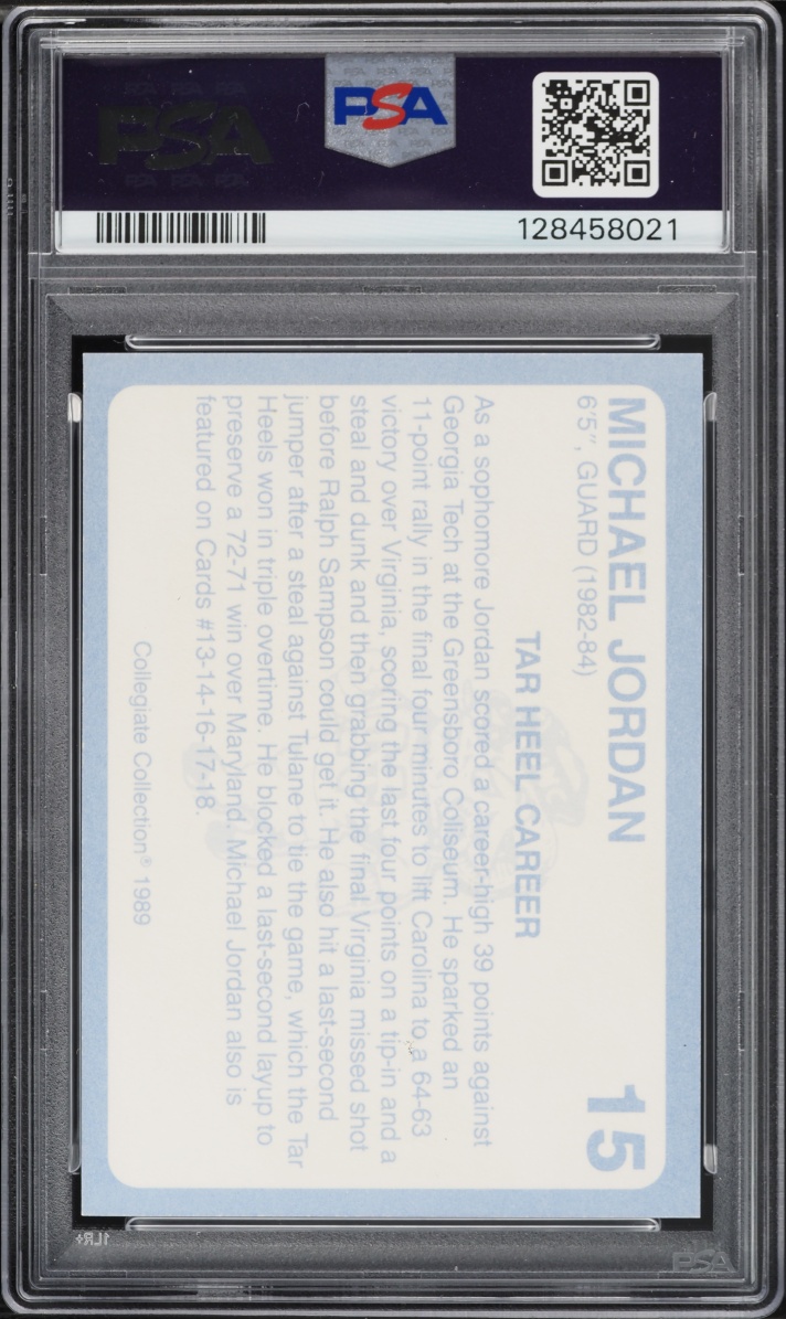 1989 Collegiate Collection North Carolina Gold Michael Jordan #15 PSA 10 GEM MINT