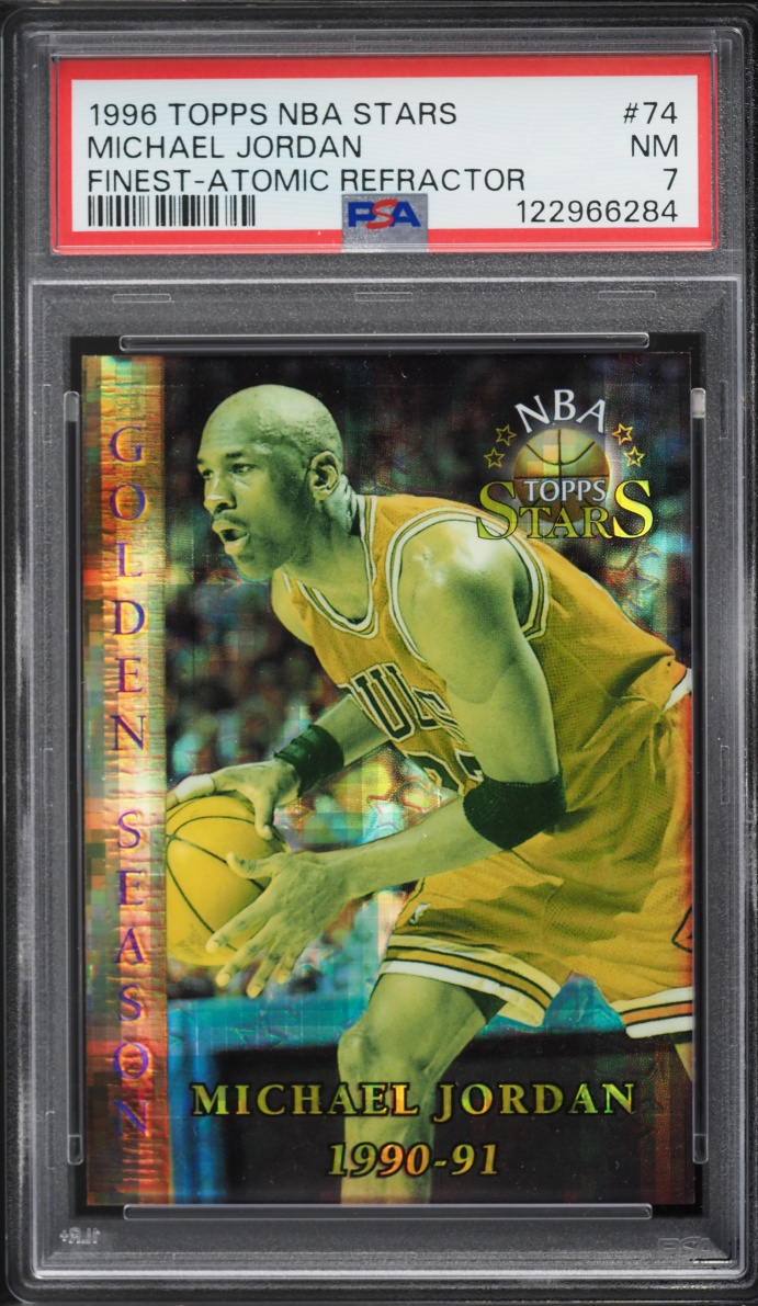 1996 Topps NBA Stars Finest Atomic Refractor Michael Jordan #74 PSA 7 NRMT