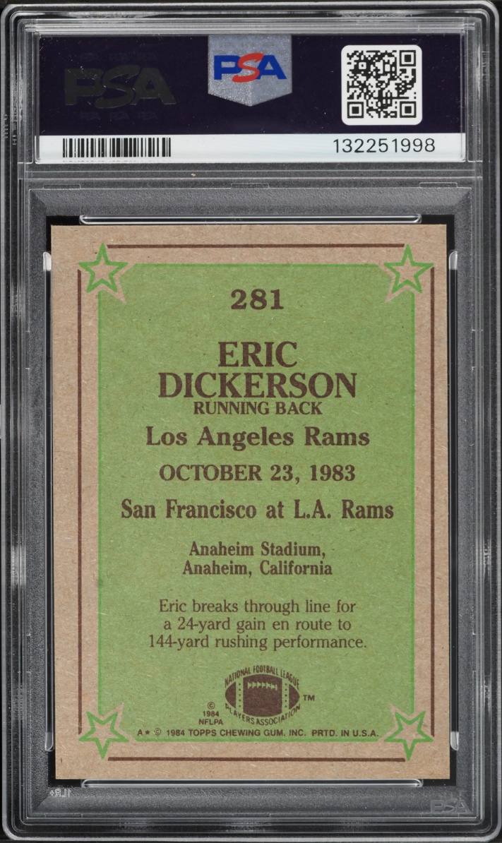 1984 Topps Football Eric Dickerson ROOKIE, INSTANT REPLAY #281 PSA 10 GEM MINT