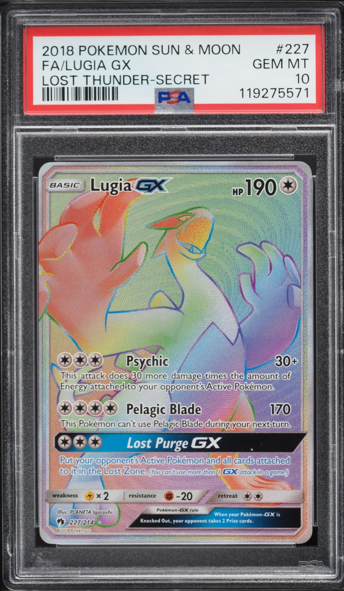 2018 Pokemon Sun & Moon Lost Thunder Rainbow Rare Lugia GX #227 PSA 10 GEM MINT