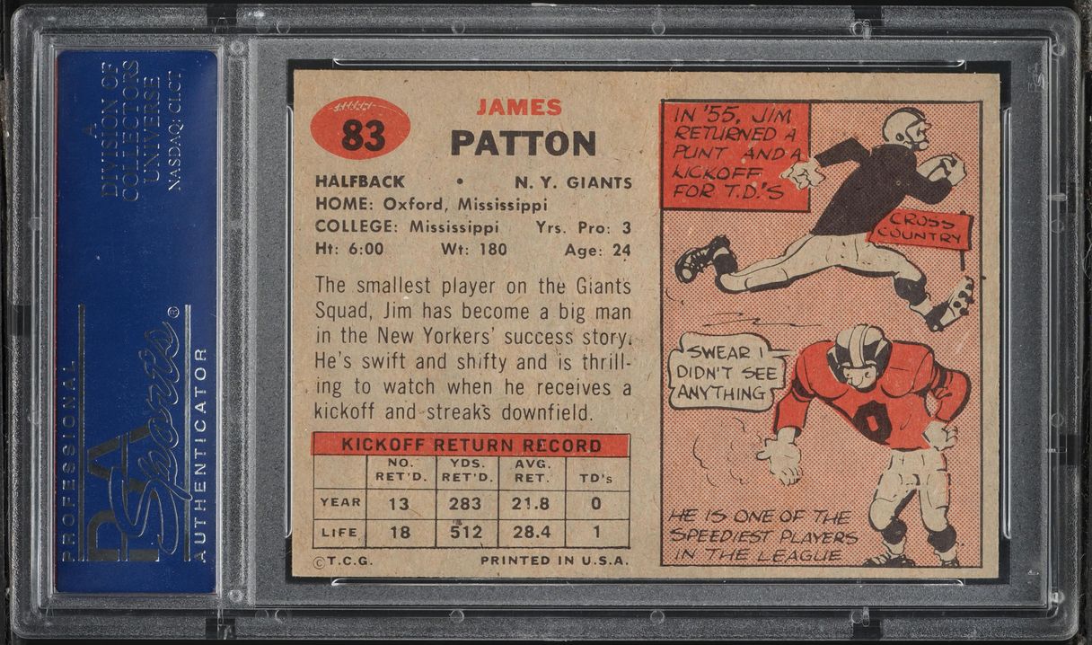 1957 Topps Football Jim Patton #83 PSA 8 NM-MT