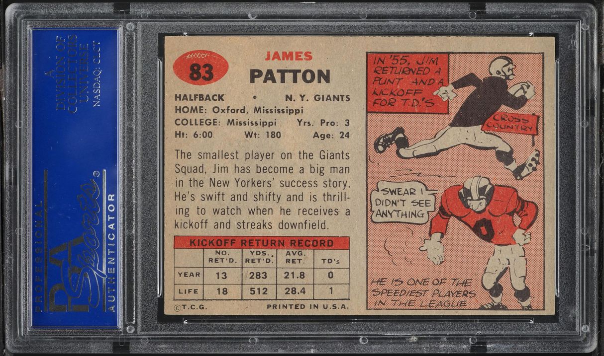 1957 Topps Football Jim Patton #83 PSA 8 NM-MT