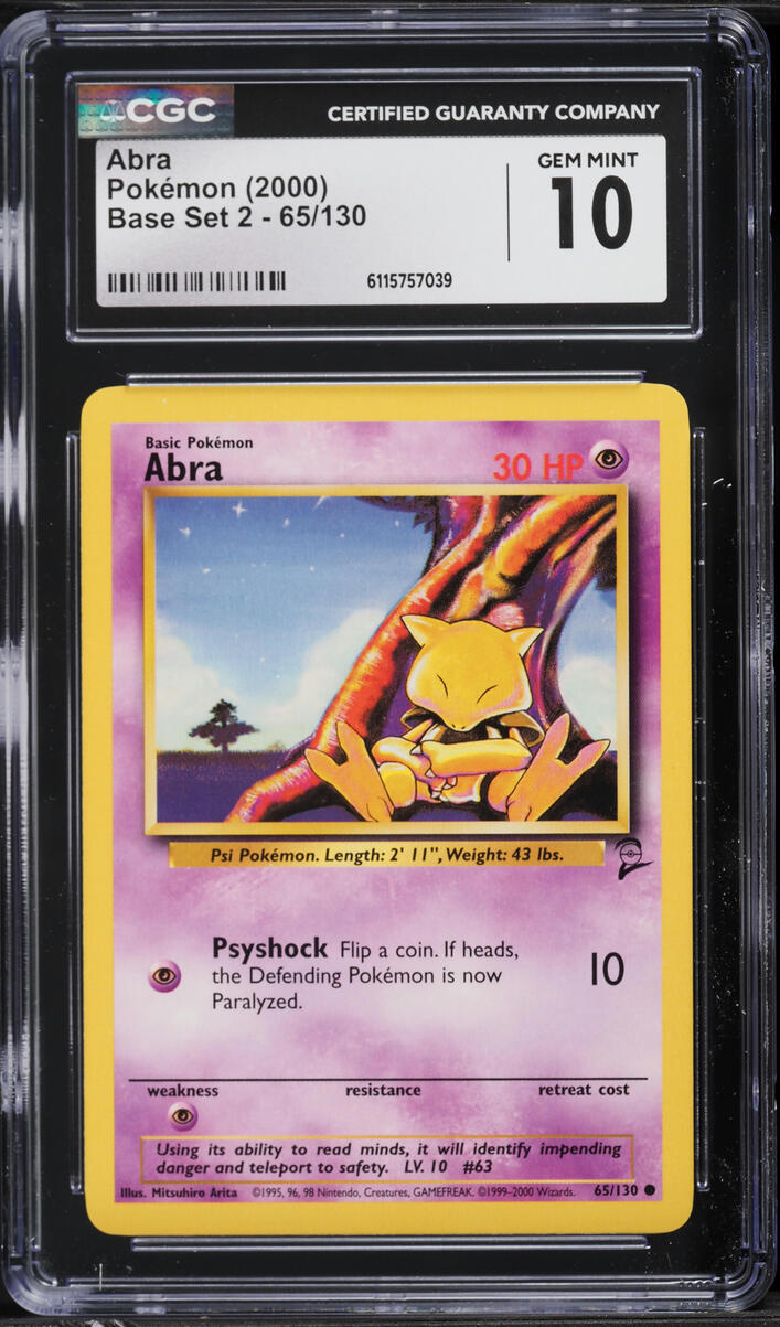 2000 Pokemon Base Set 2 Abra #65 CGC 10 GEM MINT