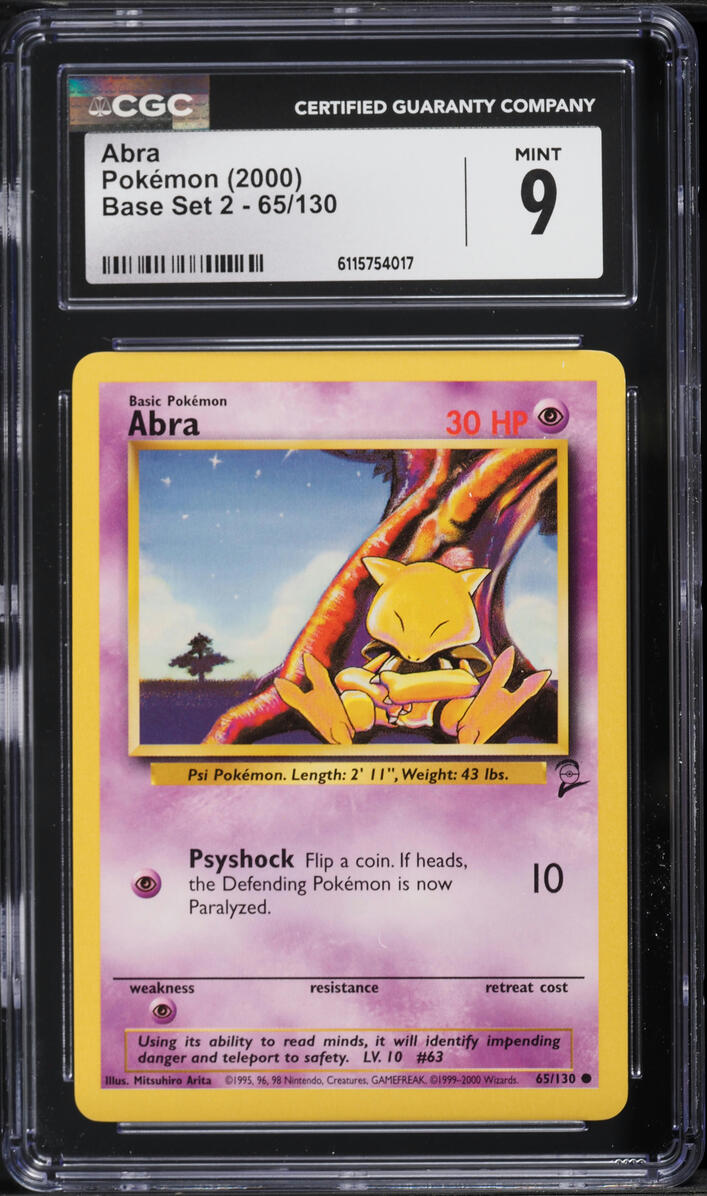 2000 Pokemon Base Set 2 Abra #65 CGC 9 MINT