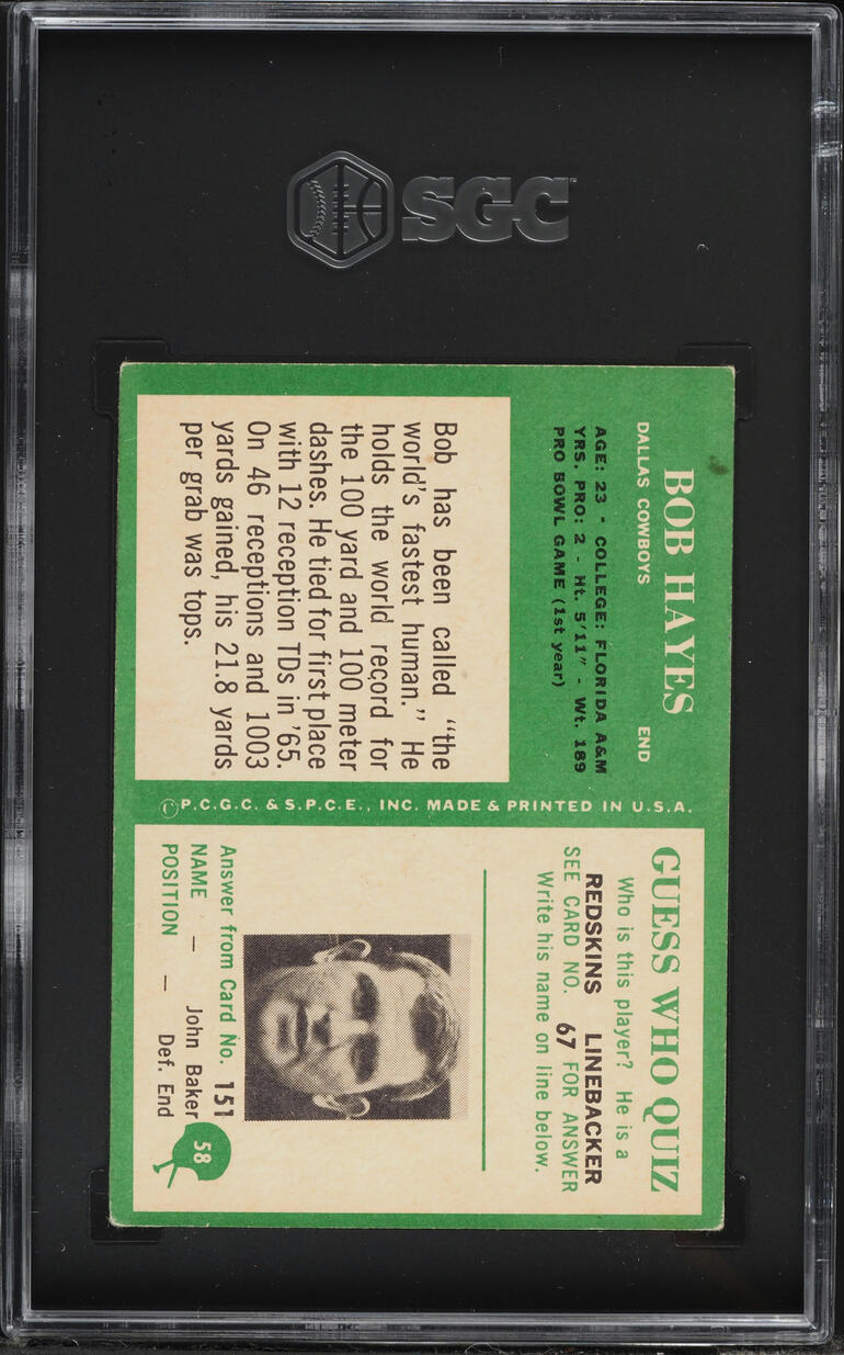 1966 Philadelphia Bob Hayes #58 SGC 4.5 VGEX+