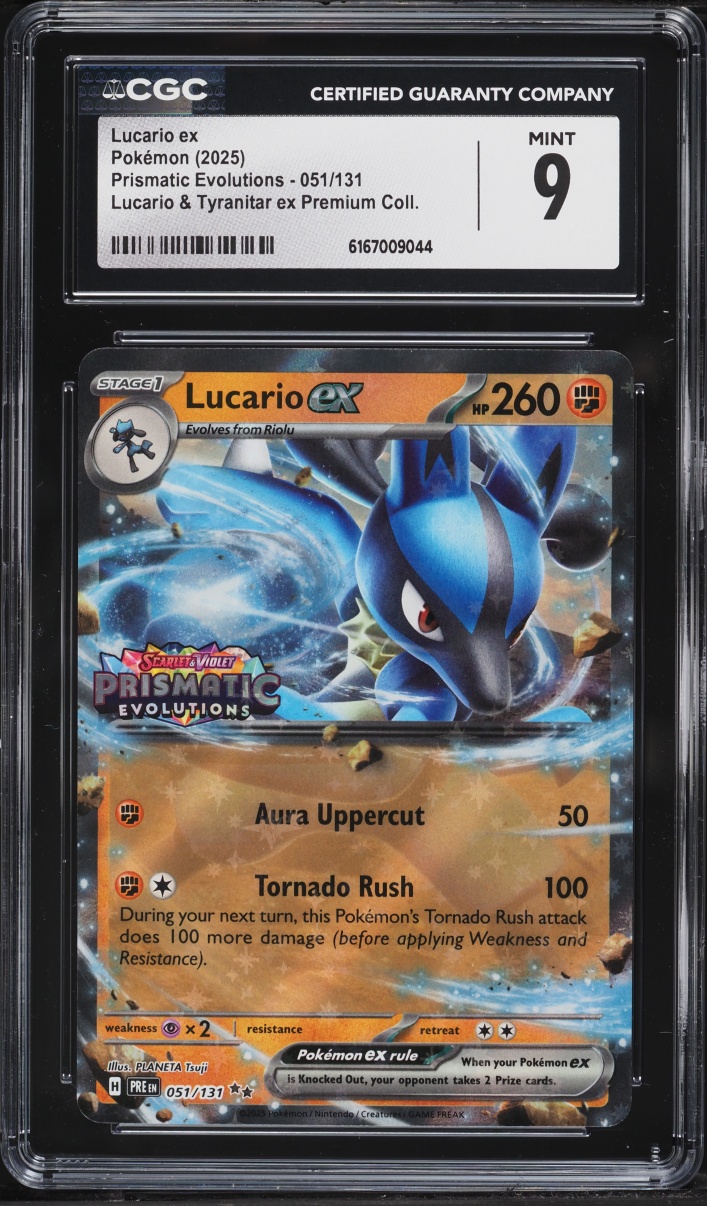 2025 Pokemon SV Prismatic Evolutions Tyranitar Premium Holo Lucario Ex #51 CGC 9 MINT