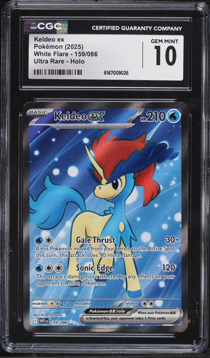2025 Pokemon Scarlet & Violet White Flare Full Art Keldeo EX #159 CGC 10 GEM MINT