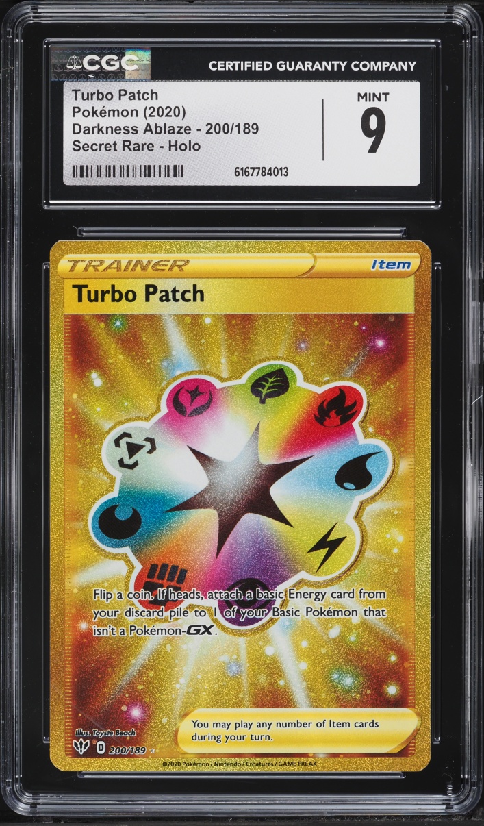 2020 Pokemon Sword & Shield Darkness Ablaze Gold Rare Turbo Patch #200 CGC 9 MINT