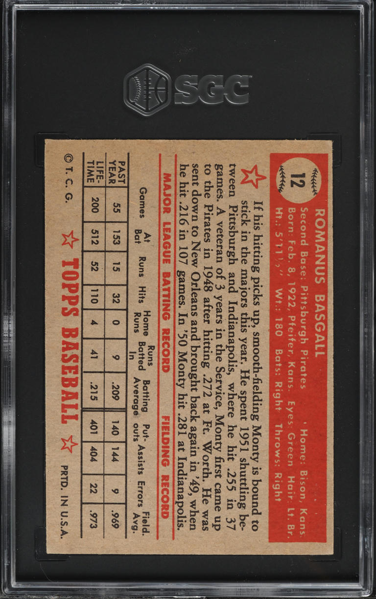 1952 Topps Monty Basgall #12 SGC 4.5 VGEX+