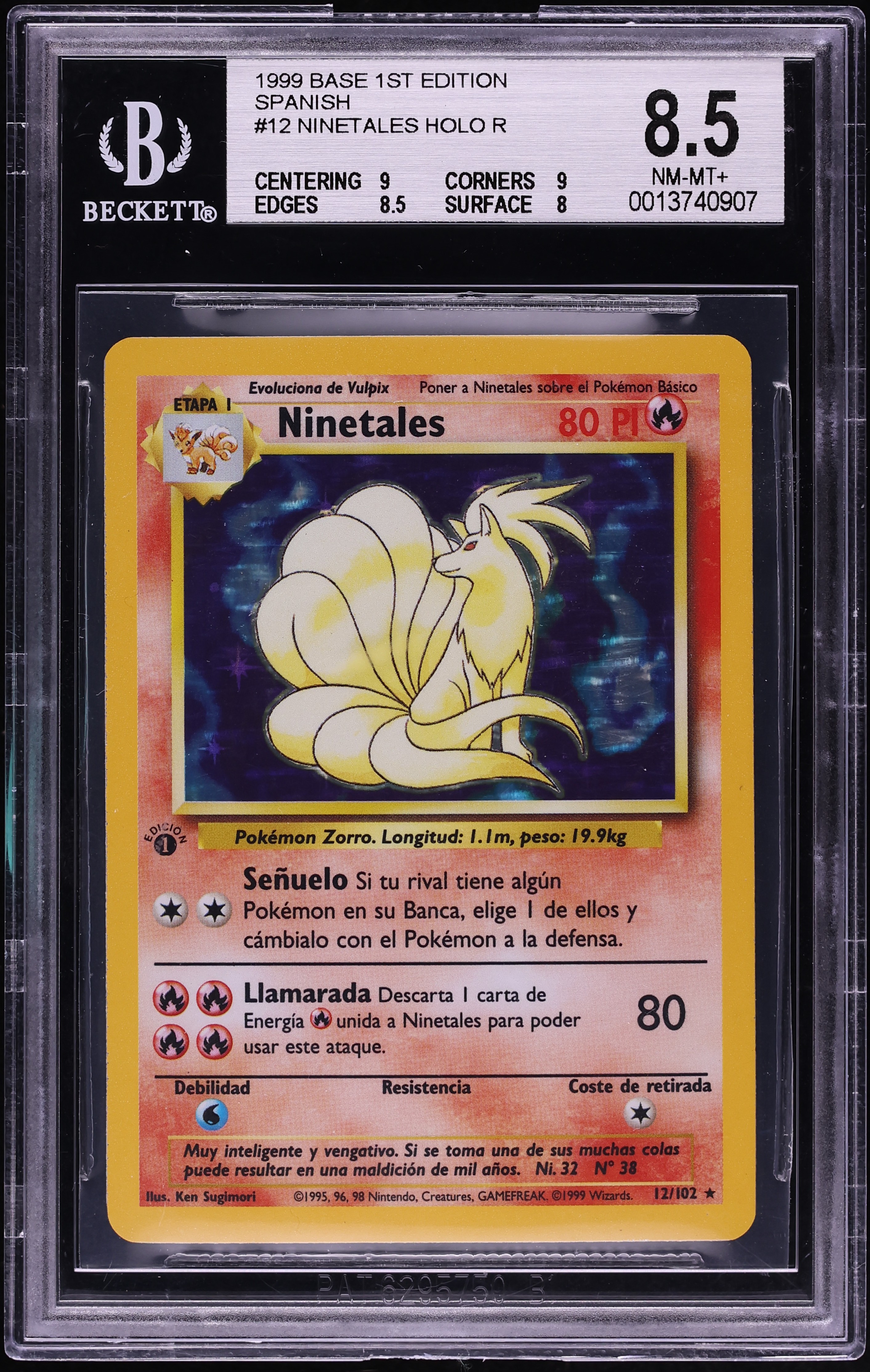 1999 Pokemon Spanish Base Set 1st Edition Holo Ninetales #12 BGS 8.5 NM-MT+