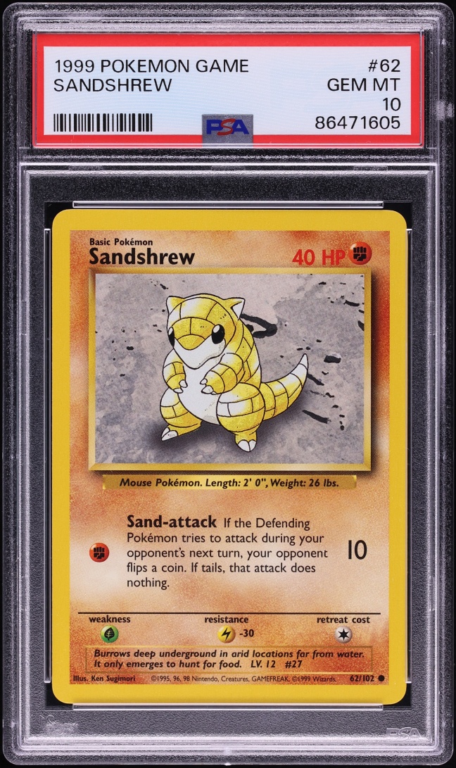 1999 Pokemon Base Set Sandshrew #62 PSA 10 GEM MINT