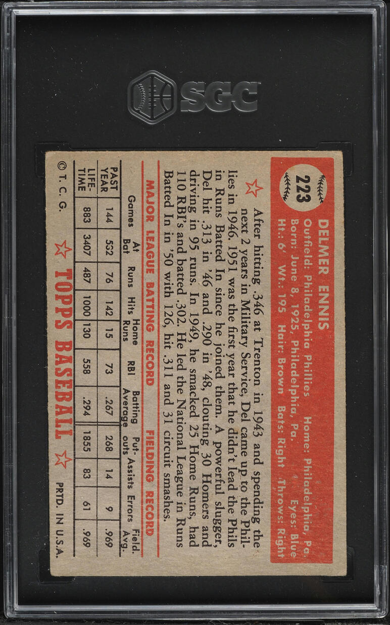 1952 Topps Del Ennis #223 SGC 2 GD