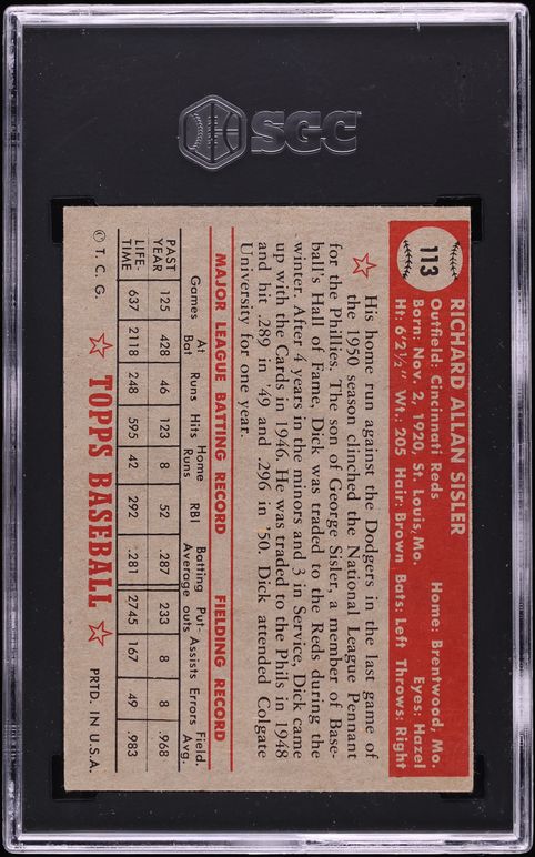 1952 Topps Dick Sisler #113 SGC 2.5 GD+