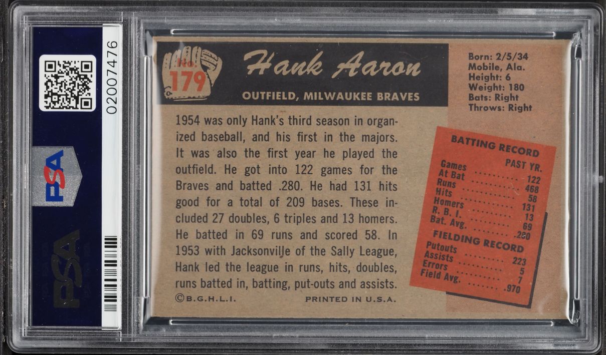 1955 Bowman Hank Aaron #179 PSA 8 NM-MT