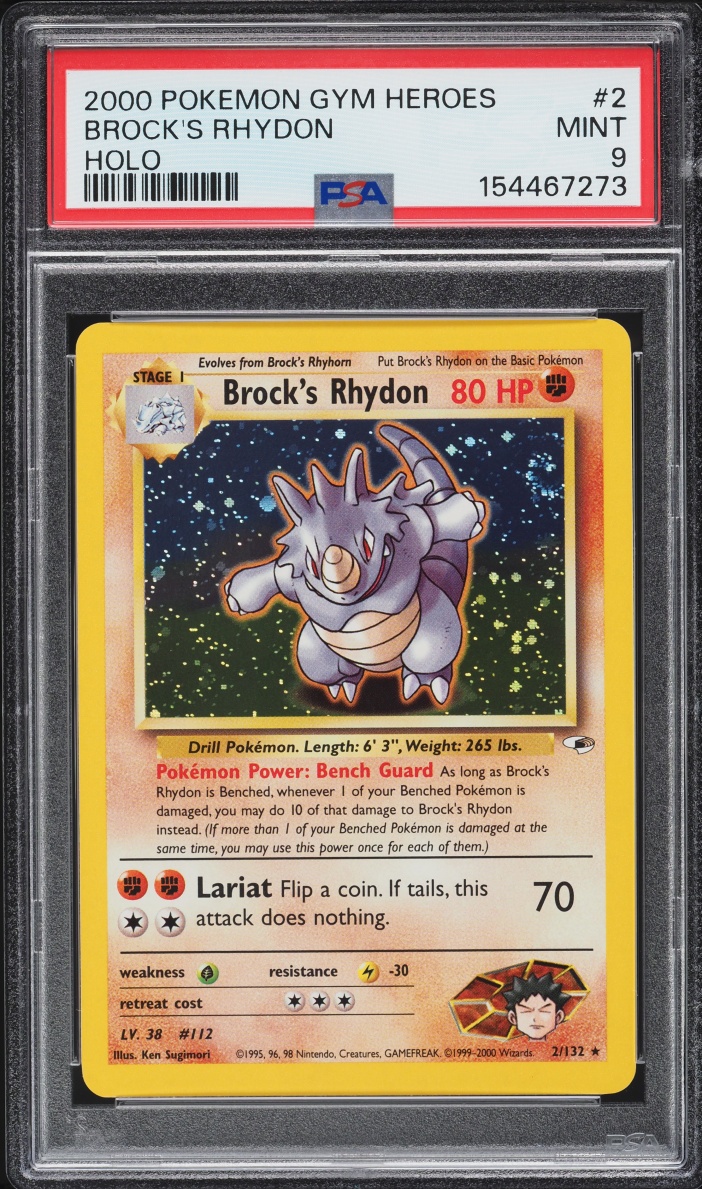 2000 Pokemon Gym Heroes Holo Brock's Rhydon #2 PSA 9 MINT