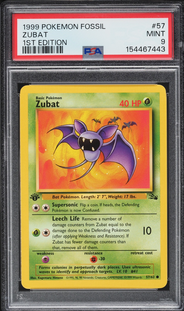 1999 Pokemon Fossil 1st Edition Zubat #57 PSA 9 MINT