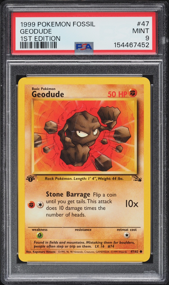 1999 Pokemon Fossil 1st Edition Geodude #47 PSA 9 MINT