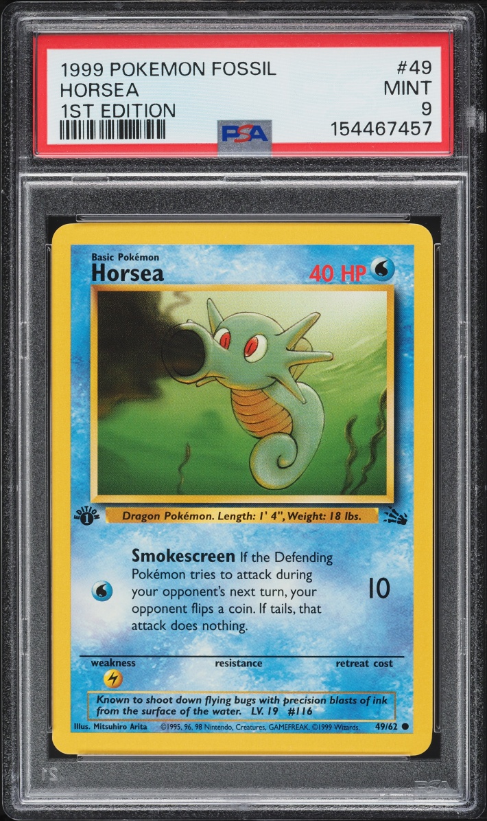 1999 Pokemon Fossil 1st Edition Horsea #49 PSA 9 MINT