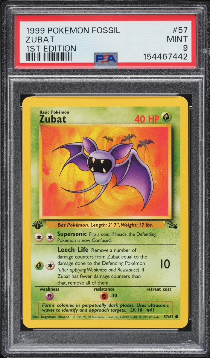 1999 Pokemon Fossil 1st Edition Zubat #57 PSA 9 MINT