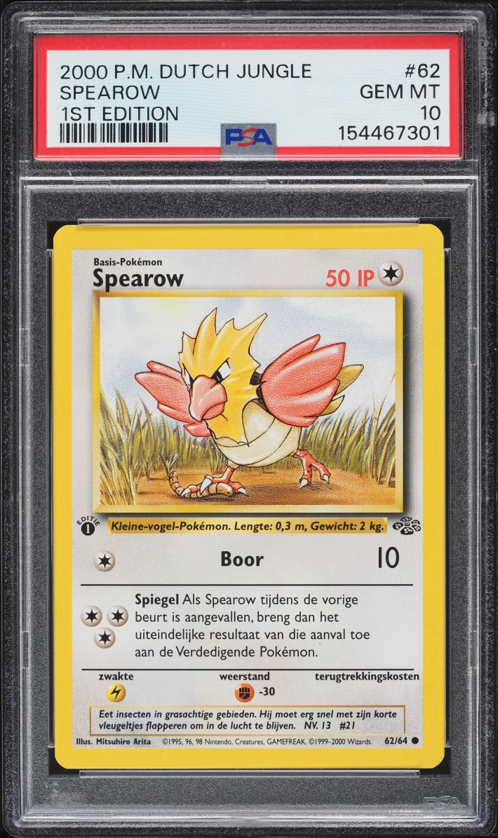 2000 Pokemon Dutch Jungle 1st Edition Spearow #62 PSA 10 GEM MINT