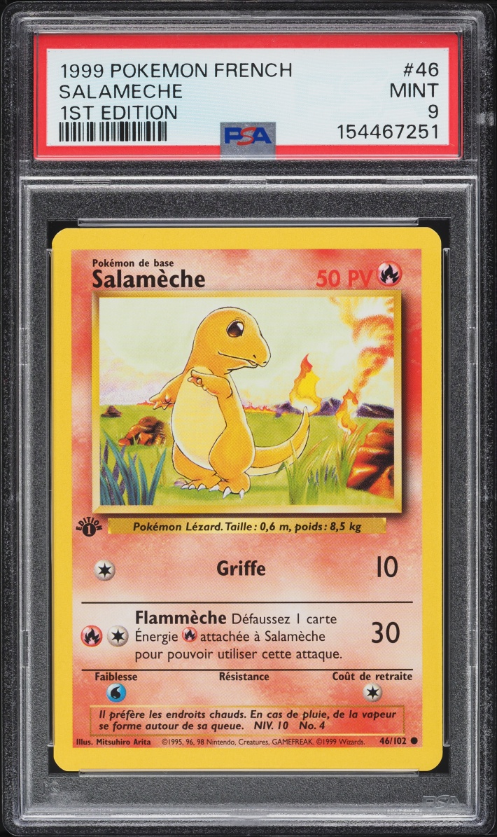 1999 Pokemon French Base Set 1st Edition Charmander #46 PSA 9 MINT