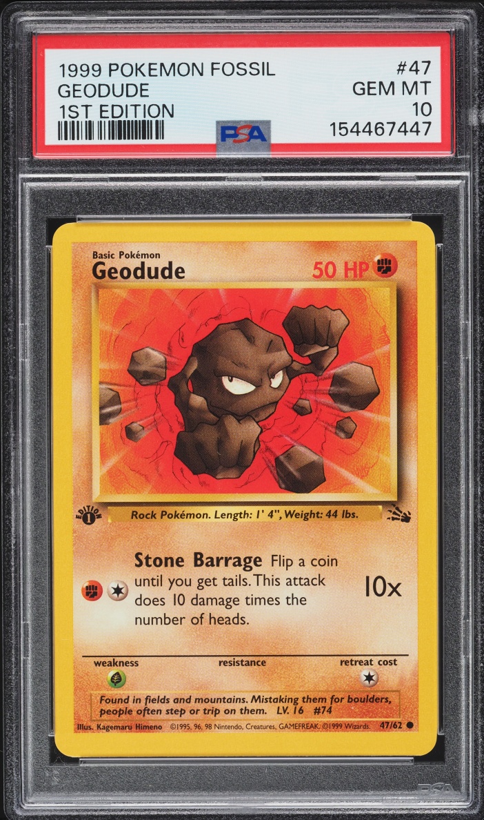 1999 Pokemon Fossil 1st Edition Geodude #47 PSA 10 GEM MINT