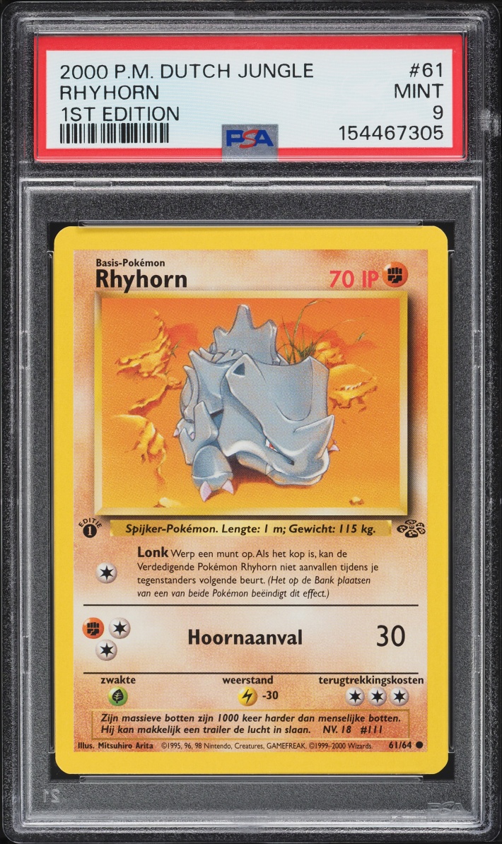 2000 Pokemon Dutch Jungle 1st Edition Rhyhorn #61 PSA 9 MINT