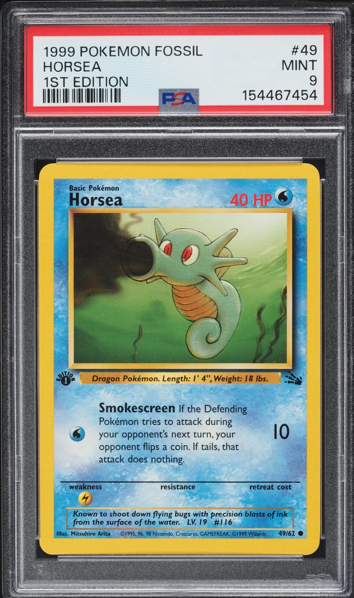1999 Pokemon Fossil 1st Edition Horsea #49 PSA 9 MINT