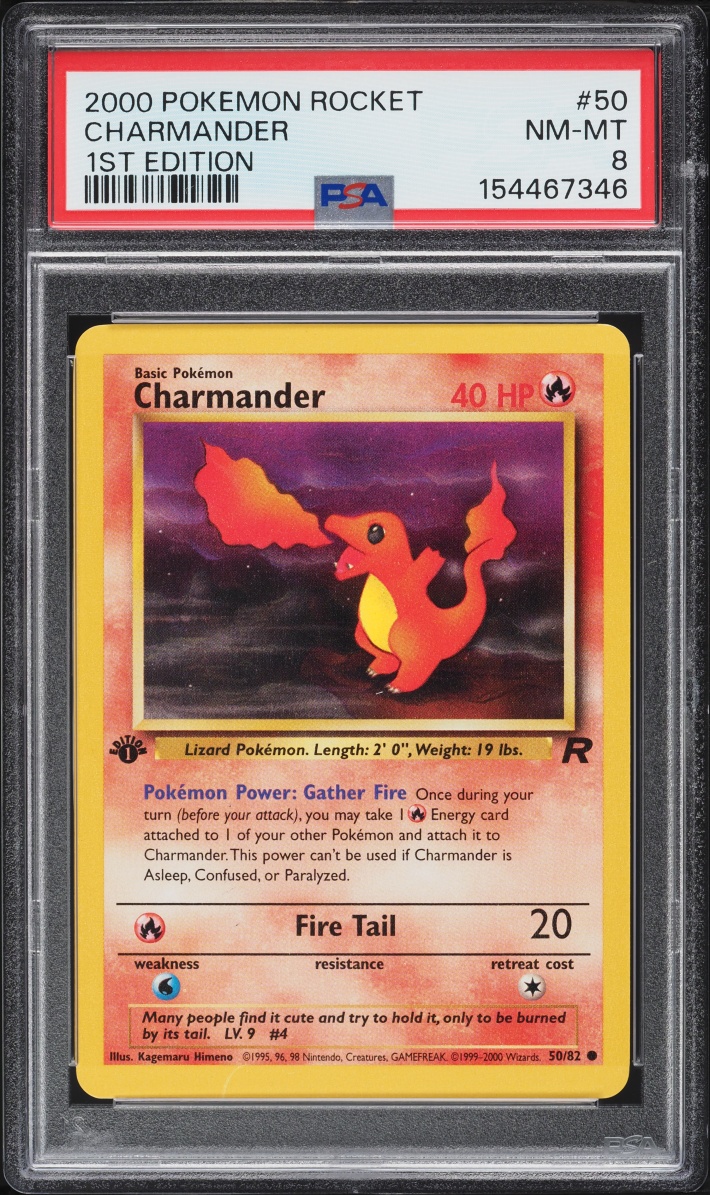 2000 Pokemon Team Rocket 1st Edition Charmander #50 PSA 8 NM-MT