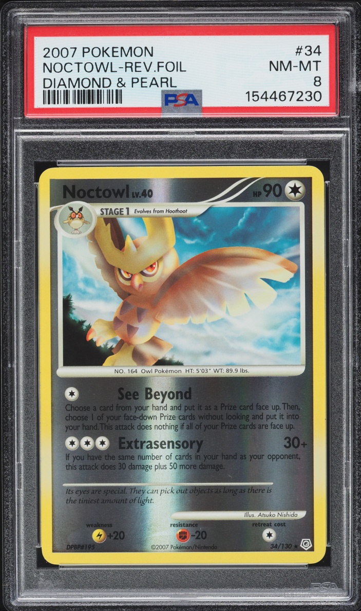 2007 Pokemon Diamond & Pearl Reverse Holo Noctowl #34 PSA 8 NM-MT