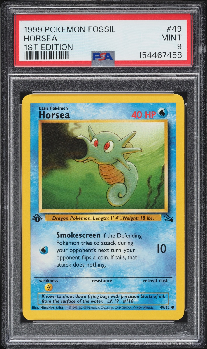 1999 Pokemon Fossil 1st Edition Horsea #49 PSA 9 MINT