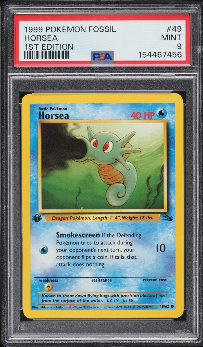 1999 Pokemon Fossil 1st Edition Horsea #49 PSA 9 MINT
