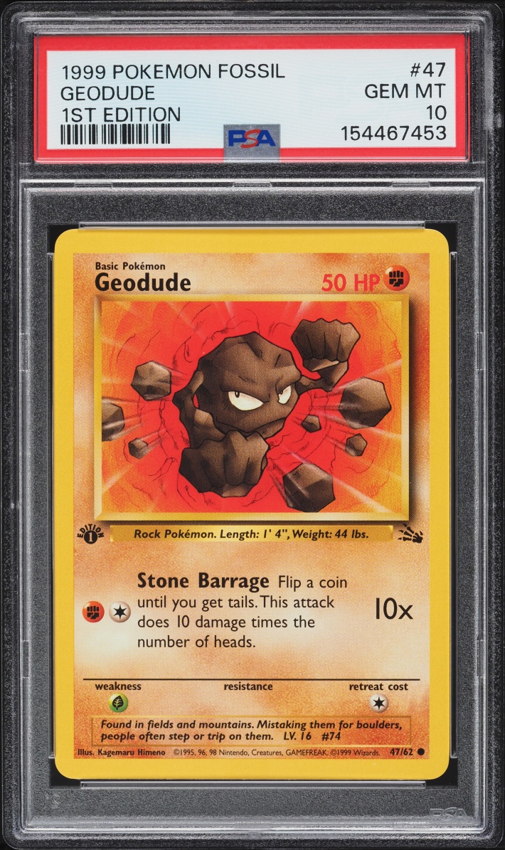 1999 Pokemon Fossil 1st Edition Geodude #47 PSA 10 GEM MINT