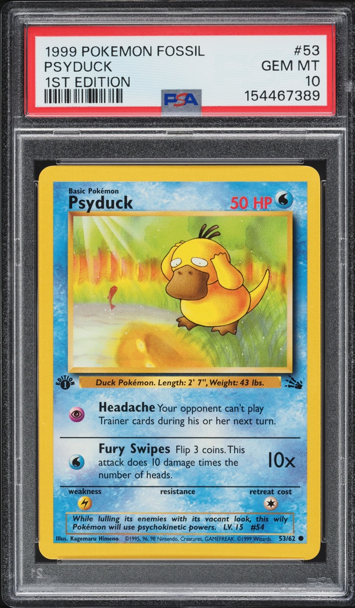1999 Pokemon Fossil 1st Edition Psyduck #53 PSA 10 GEM MINT