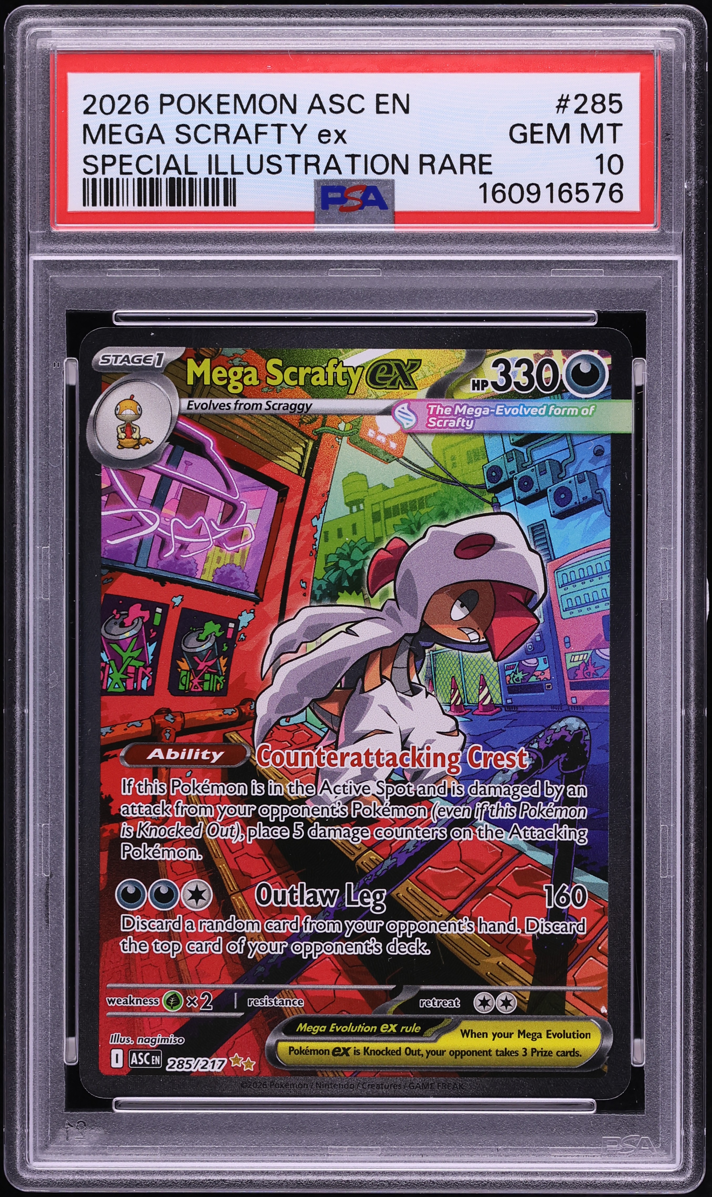 2026 Pokemon Mega Evolution Ascended Heroes SIR Mega Scrafty ex #285 PSA 10 GEM MINT