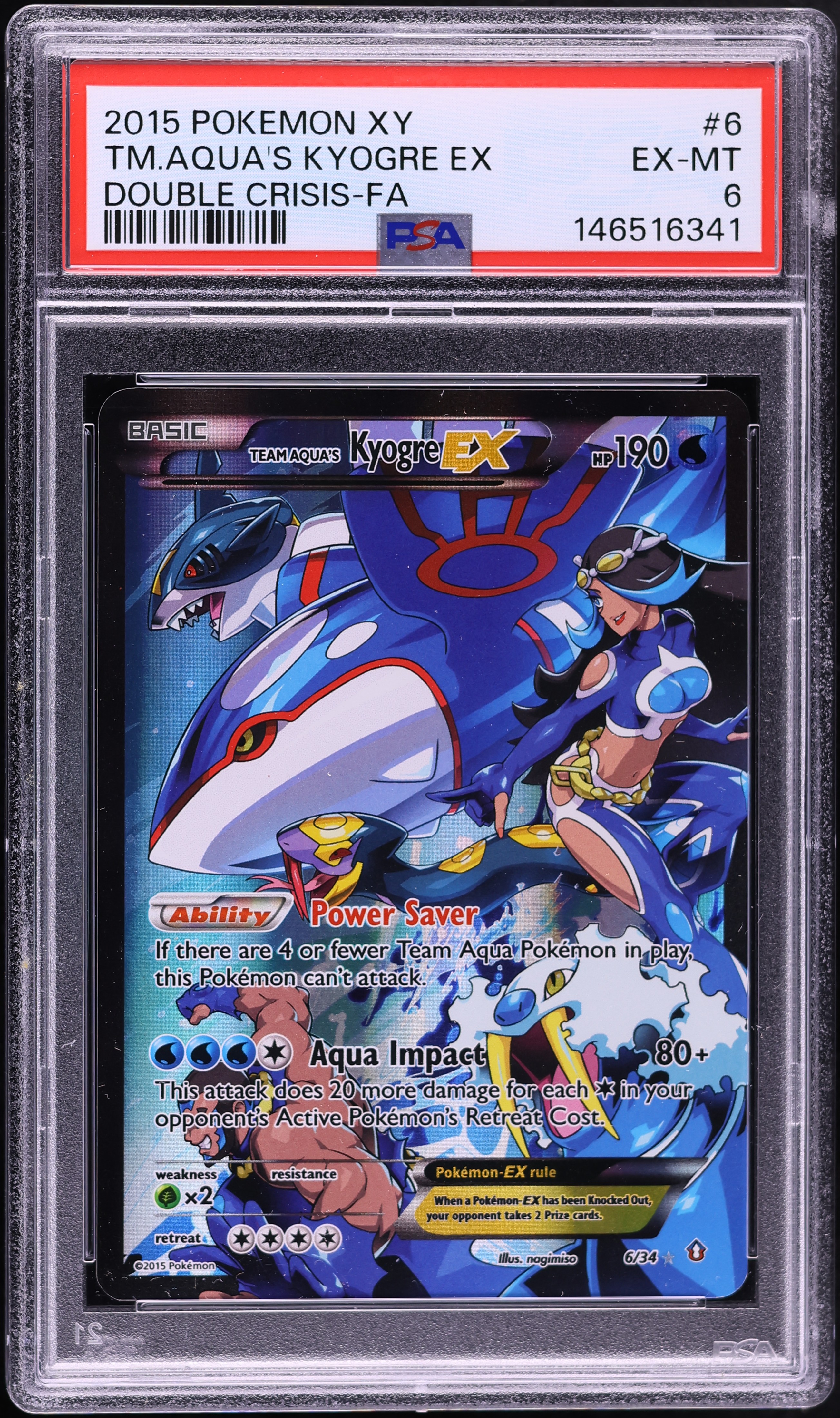 2015 Pokemon XY Double Crisis Full Art Team Aqua's Kyogre EX #6 PSA 6 EXMT