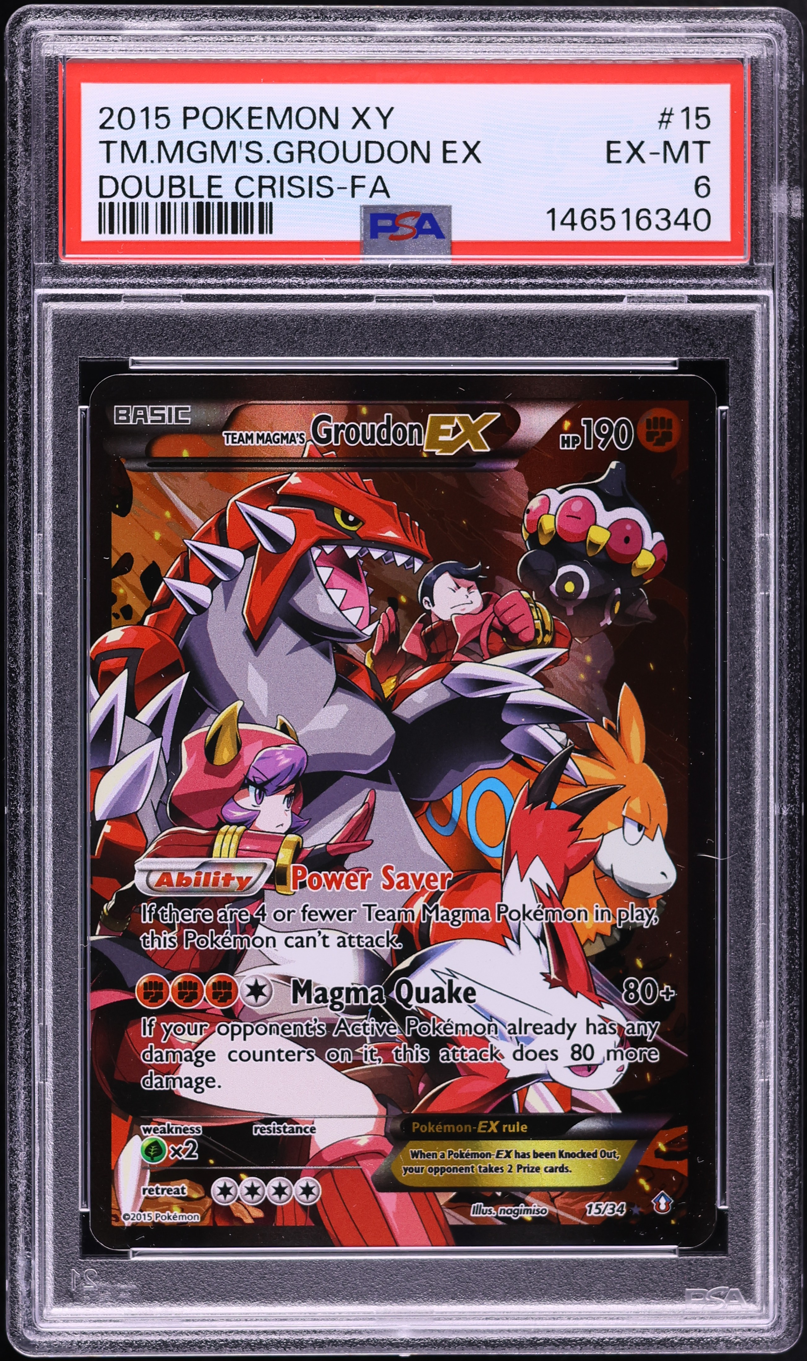 2015 Pokemon XY Double Crisis Full Art Team Magma's Groudon EX #15 PSA 6 EXMT