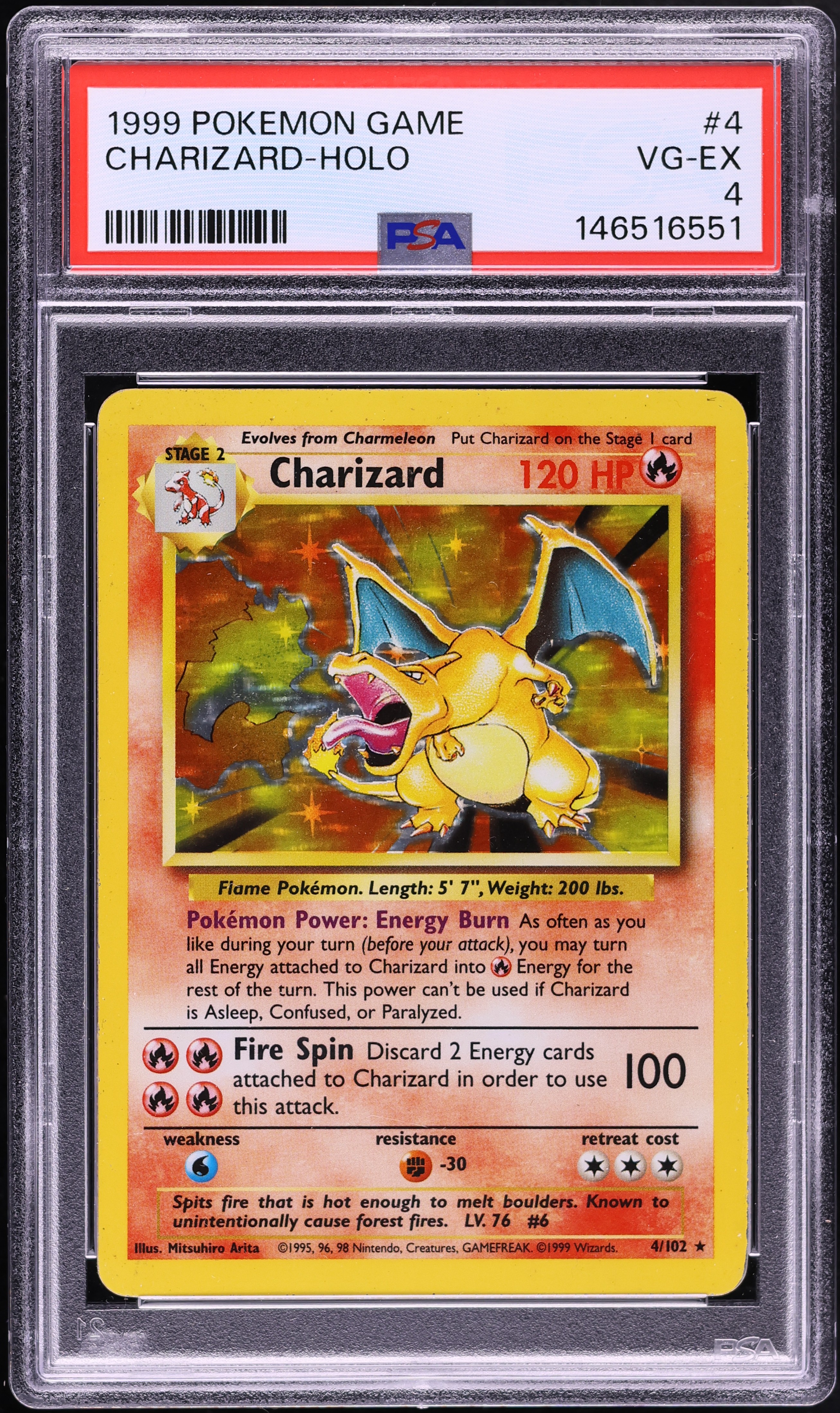 1999 Pokemon Base Set Holo Charizard #4 PSA 4 VGEX