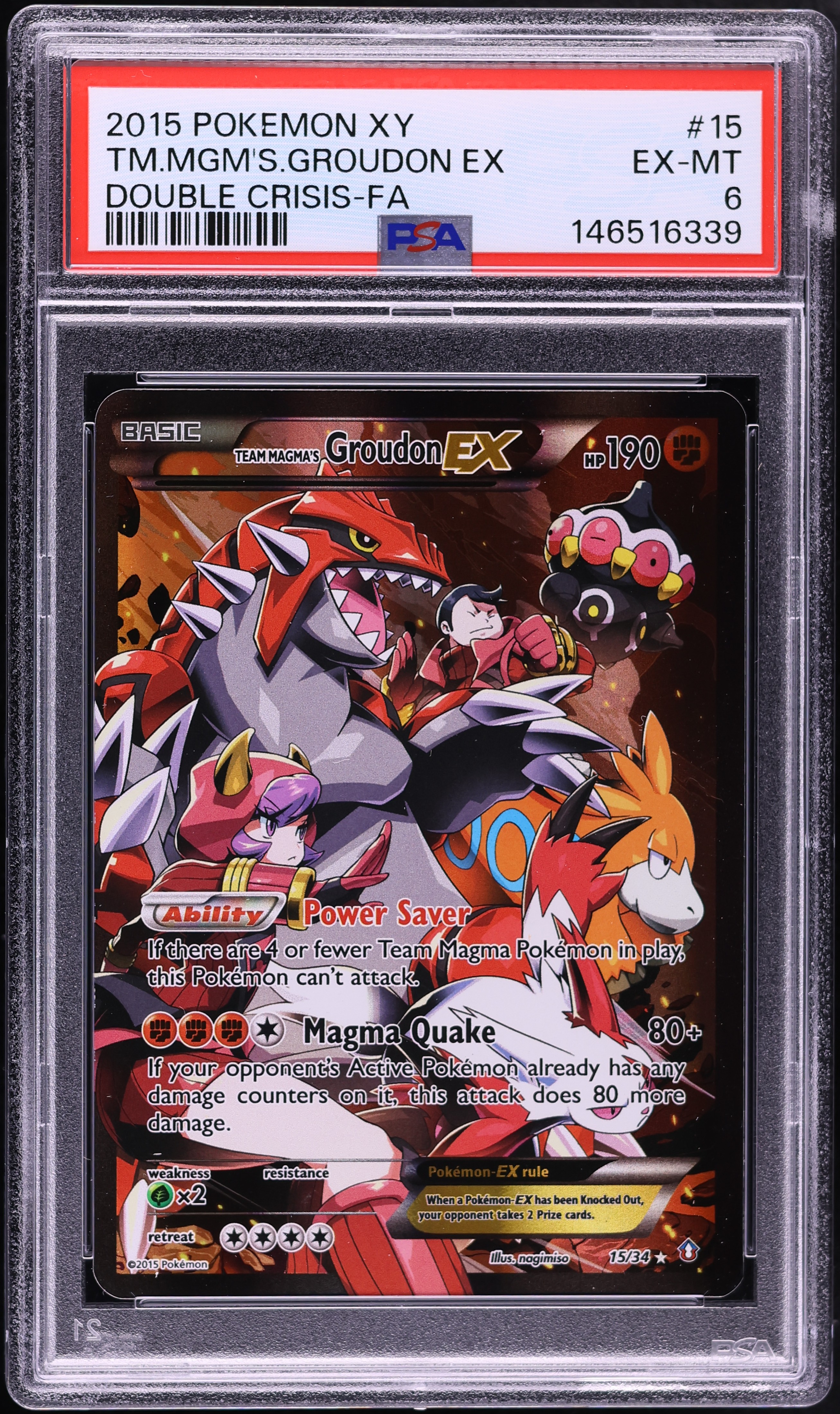 2015 Pokemon XY Double Crisis Full Art Team Magma's Groudon EX #15 PSA 6 EXMT