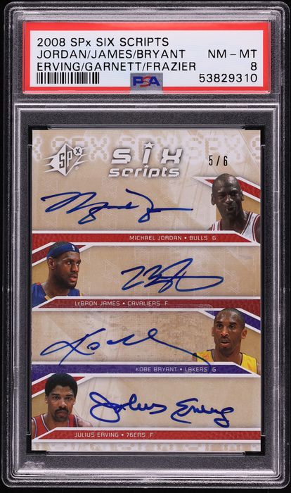 2008 SPx Six Scripts Michael Jordan LeBron Kobe Erving Garnett Frazier AUTO /6 PSA 8 NM-MT