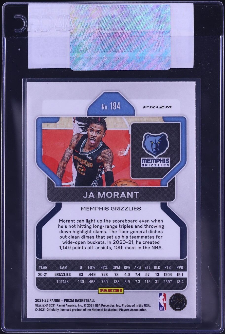 2021 Panini Prizm Ruby Wave Ja Morant #194 CGC AUTH