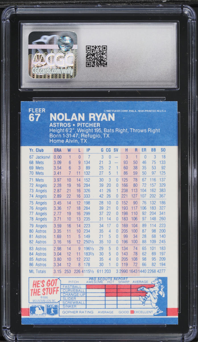 1987 Fleer Glossy Nolan Ryan #67 CGC 7 NRMT