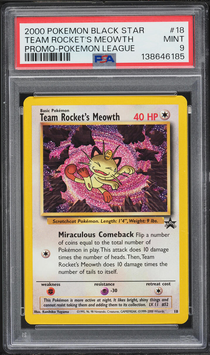 2000 Pokemon League Black Star Promo Team Rocket's Meowth #18 PSA 9 MINT