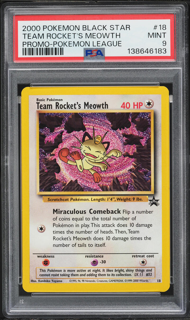 2000 Pokemon League Black Star Promo Team Rocket's Meowth #18 PSA 9 MINT
