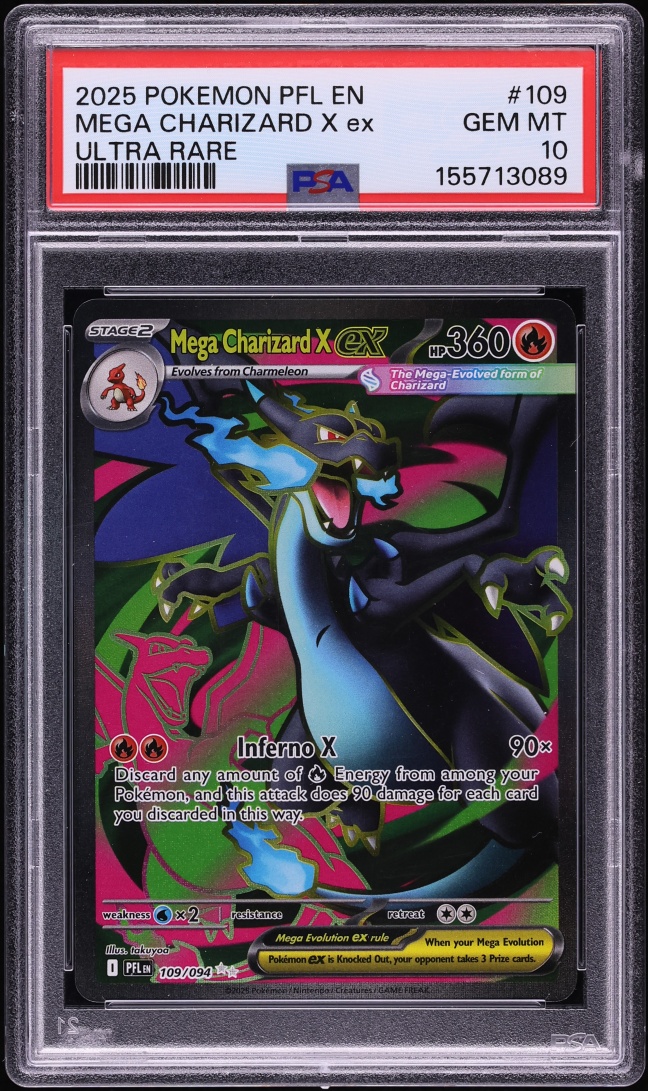 2025 Pokemon Mega Evolution Phantasmal Flames Full Art Mega Charizard X ex #109 PSA 10 GEM MINT
